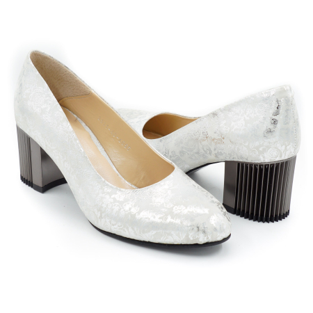 Pantofi dama din piele naturala cu imprimeu argintiu, cu varf rotund si toc mic gros de 6 cm 6055-3-26 [3]