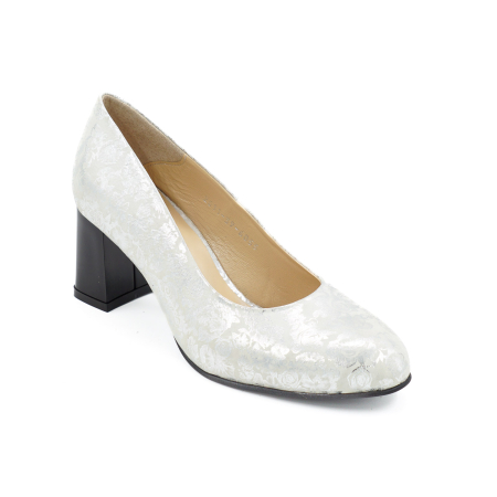Pantofi dama din piele naturala cu imprimeu argintiu, cu varf rotund si toc mic gros de 6 cm 6055-5-26 [1]
