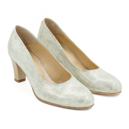 Pantofi dama din piele naturala cu imprimeu auriu, cu varf rotund si toc mic gros de 6 cm 6055-1-26 [2]