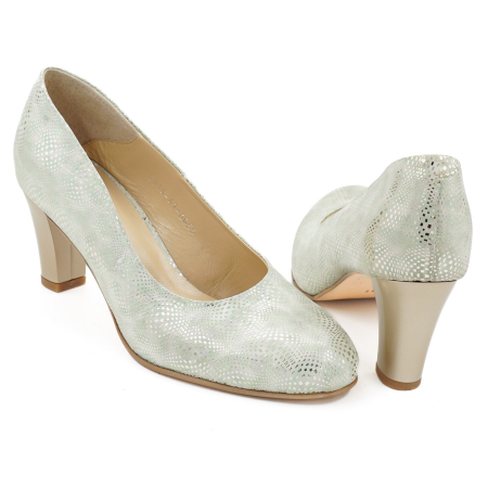 Pantofi dama din piele naturala cu imprimeu auriu, cu varf rotund si toc mic gros de 6 cm 6055-1-26 [4]