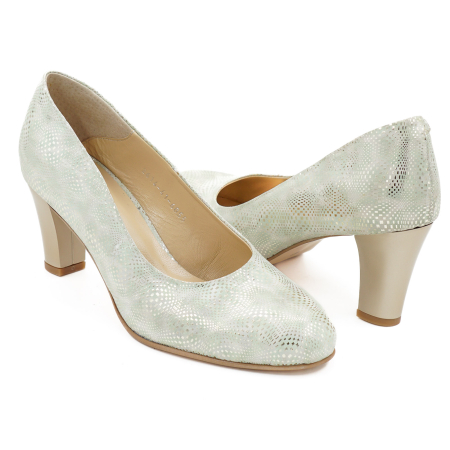 Pantofi dama din piele naturala cu imprimeu auriu, cu varf rotund si toc mic gros de 6 cm 6055-1-26 [3]