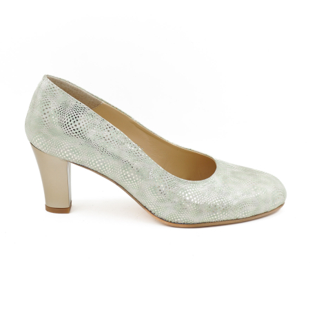 Pantofi dama din piele naturala cu imprimeu auriu, cu varf rotund si toc mic gros de 6 cm 6055-1-26 [0]