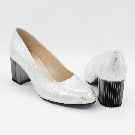 Pantofi dama din piele naturala cu imprimeu argintiu, cu varf rotund si toc mic gros de 6 cm 6055-3-26 [4]