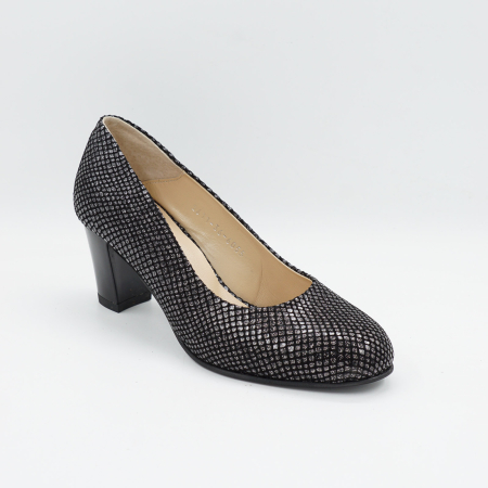 Pantofi dama din piele naturala neagra cu imprimeu, cu varf rotund si toc mic gros de 6 cm 6055-2-26 [1]