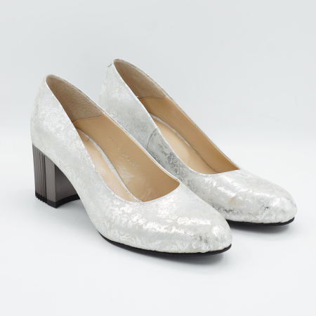 Pantofi dama din piele naturala cu imprimeu argintiu, cu varf rotund si toc mic gros de 6 cm 6055-3-26 [2]