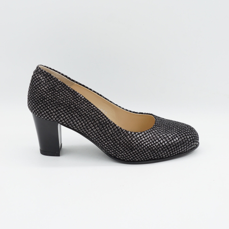Pantofi dama - Pantofi dama din piele naturala neagra cu imprimeu, cu varf rotund si toc mic gros de 6 cm 6055-2-26