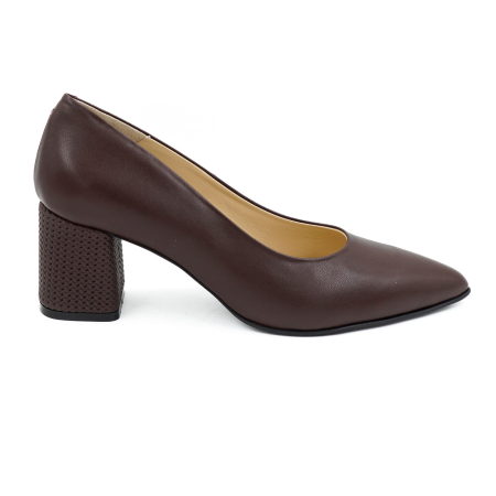 Dama - Pantofi dama din piele naturala maro inchis, cu varf ascutit stiletto si toc mic gros imbracat de 6 cm 6057-17-26