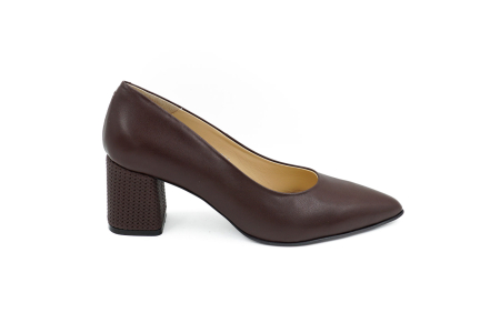 Pantofi dama din piele naturala maro inchis, cu varf ascutit stiletto si toc mic gros imbracat de 6 cm 6057-17-26 [5]