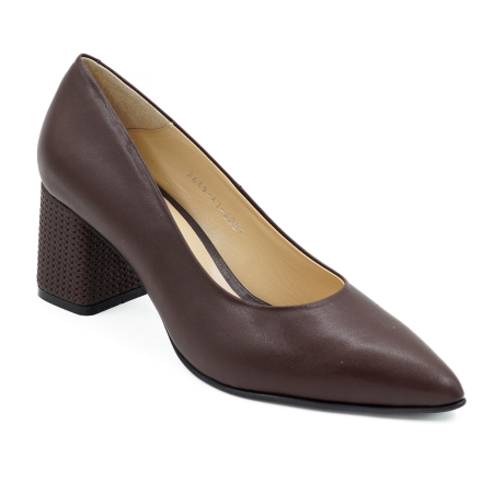 Pantofi dama din piele naturala maro inchis, cu varf ascutit stiletto si toc mic gros imbracat de 6 cm 6057-17-26 [1]