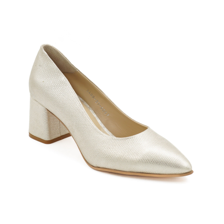Pantofi dama din piele naturala cu imprimeu auriue, cu varf ascutit stiletto si toc mic gros imbracat de 6 cm 6057-15-26 [1]