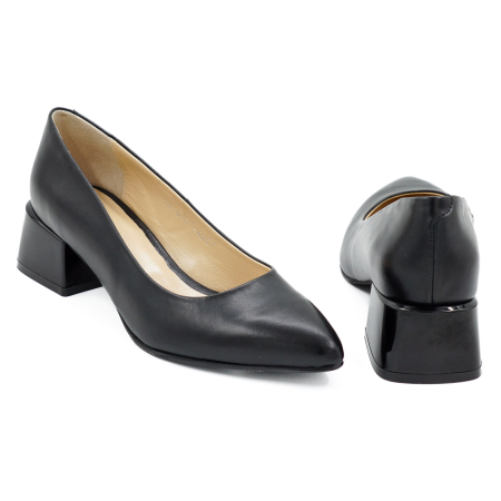 Pantofi dama din piele naturala neagra, cu varf ascutit stiletto si toc mic gros de 4 cm 4057-2-26 [4]