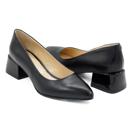 Pantofi dama din piele naturala neagra, cu varf ascutit stiletto si toc mic gros de 4 cm 4057-2-26 [3]