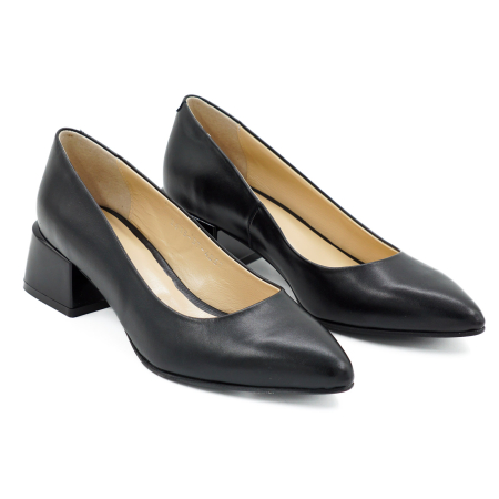 Pantofi dama din piele naturala neagra, cu varf ascutit stiletto si toc mic gros de 4 cm 4057-2-26 [2]