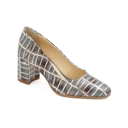 Pantofi dama din piele naturala cu imprimeu croco, cu varf ascutit si toc mic gros imbracat de 6 cm 0700-3-26 [1]