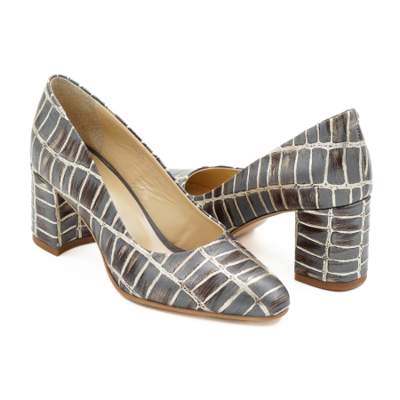 Pantofi dama din piele naturala cu imprimeu croco, cu varf ascutit si toc mic gros imbracat de 6 cm 0700-3-26 [3]