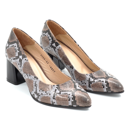 Pantofi dama din piele naturala cu imprimeu sarpe cu varf ascutit stiletto si toc mic gros de 6 cm 6057-5-25 [1]