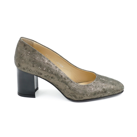 Pantofi dama din piele naturala cu imprimeu 3D olive, cu varf ascutit si toc mic gros imbracat de 6 cm 0700-5-26 [5]