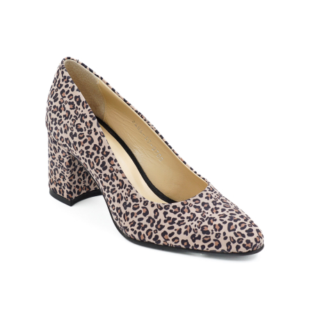 Pantofi dama din piele naturala cu imprimeu leopard, cu varf ascutit si toc mic gros imbracat de 6 cm 0700-7-26 [1]