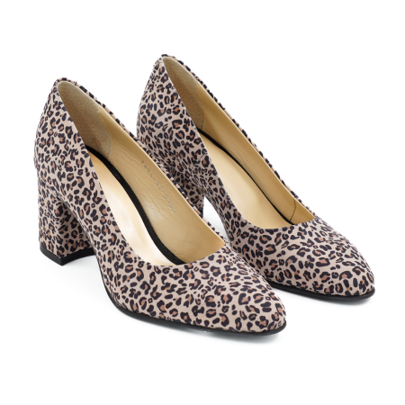Pantofi dama din piele naturala cu imprimeu leopard, cu varf ascutit si toc mic gros imbracat de 6 cm 0700-7-26 [2]