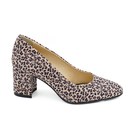 Pantofi dama din piele naturala cu imprimeu leopard, cu varf ascutit si toc mic gros imbracat de 6 cm 0700-7-26 [5]