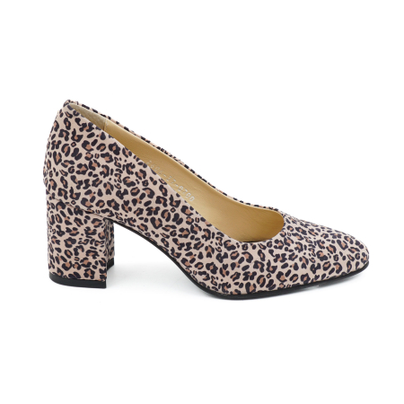 Pantofi dama - Pantofi dama din piele naturala cu imprimeu leopard, cu varf ascutit si toc mic gros imbracat de 6 cm 0700-7-26