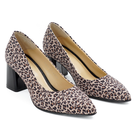 Pantofi dama din piele naturala cu imprimeu leopard, cu varf ascutit stiletto si toc mic gros imbracat de 6 cm 6057-11-26 [2]