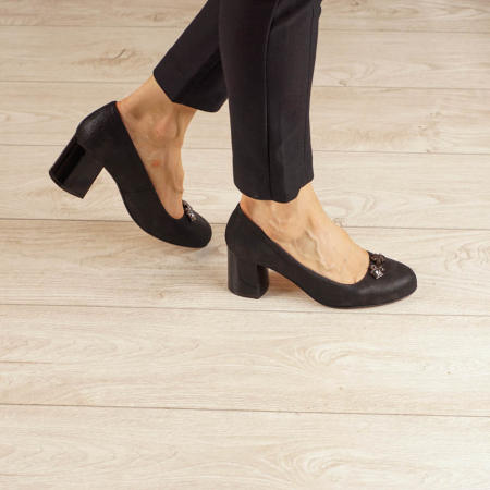 Pantofi dama din piele naturala cu imprimeu neagra MSPD55120-1-20 [0]