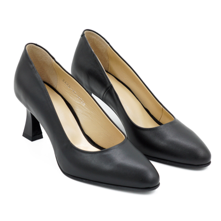 Pantofi dama din piele naturala neagra, cu varf ascutit si toc mic subtire de 6 cm 0700-12-26 [2]