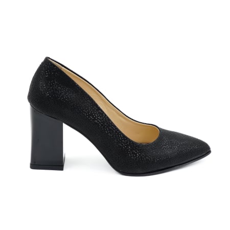 Pantofi elegant & office dama - Pantofi dama din piele naturala cu imprimeu negru, cu varf ascutit stiletto si toc mediu gros de 8 cm 8057-10-26
