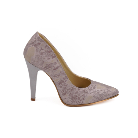 Pantofi elegant & office dama - Pantofi dama din piele naturala cu imprimeu roz sidefat, cu varf ascutit stiletto si cu toc inalt subtire de 10 cm 1046-1-26