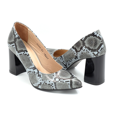 Pantofi dama din piele naturala cu imprimeu sarpe cu varf ascutit stiletto si toc mediu gros de 8 cm 8057-19-25 [3]