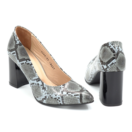 Pantofi dama din piele naturala cu imprimeu sarpe cu varf ascutit stiletto si toc mediu gros de 8 cm 8057-19-25 [4]