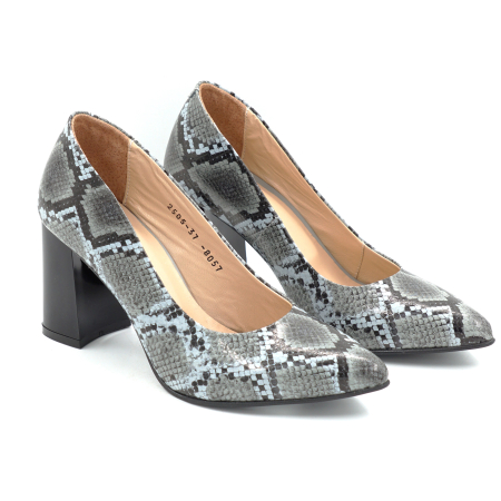 Pantofi dama din piele naturala cu imprimeu sarpe cu varf ascutit stiletto si toc mediu gros de 8 cm 8057-19-25 [2]