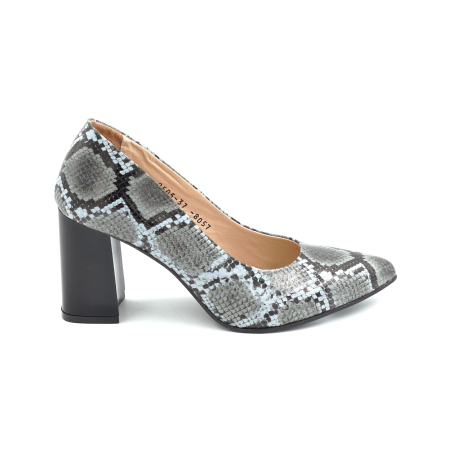 Pantofi dama - Pantofi dama din piele naturala cu imprimeu sarpe cu varf ascutit stiletto si toc mediu gros de 8 cm 8057-19-25