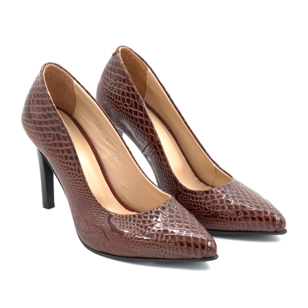 Pantofi dama din piele naturala cu imprimeu sarpe cu varf ascutit si toc inalt de 9 cm 9557-11-25 [2]
