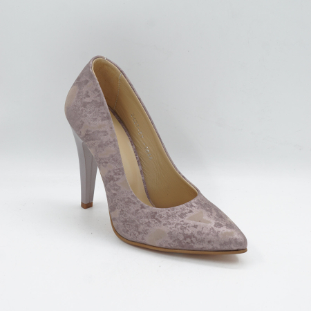 Pantofi dama din piele naturala cu imprimeu roz sidefat, cu varf ascutit stiletto si cu toc inalt subtire de 10 cm 1046-1-26 [1]