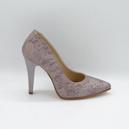 Lichidare stocuri - Pantofi dama din piele naturala cu imprimeu roz sidefat, cu varf ascutit stiletto si cu toc inalt subtire de 10 cm 1046-1-26