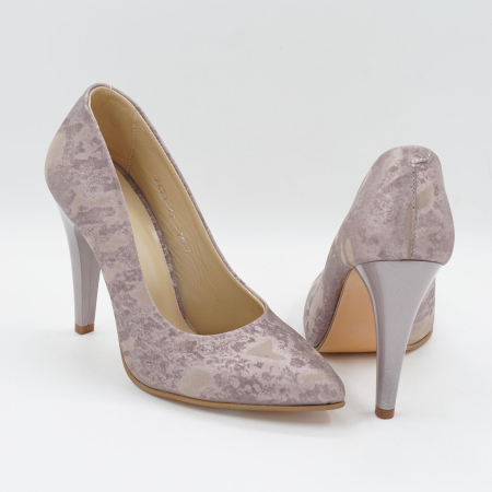 Pantofi dama din piele naturala cu imprimeu roz sidefat, cu varf ascutit stiletto si cu toc inalt subtire de 10 cm 1046-1-26 [4]