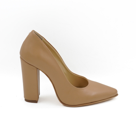 Pantofi dama - Pantofi dama din piele naturala bej inchis, cu varf ascutit stiletto si cu toc inalt gros imbracat de 10 cm 1046-26