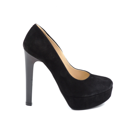Pantofi elegant & office dama - Pantofi dama din piele naturala intoarsa neagra cu platforma de 3 cm, varf rotund si toc inalt subtire de 13 cm 476-1-24