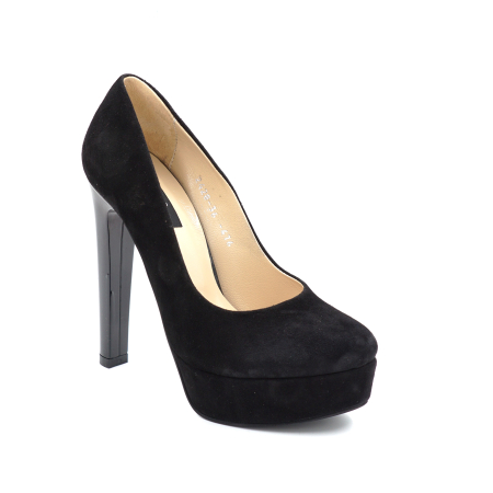 Pantofi dama din piele naturala intoarsa neagra cu platforma de 3 cm, varf rotund si toc inalt subtire de 13 cm 476-1-24 [1]