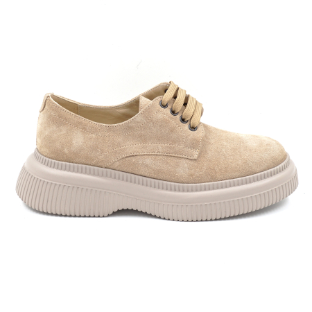 Pantofi casual & sport dama - Pantofi dama tip adidas din piele naturala intoarsa bej cappucino cu varf rotund si talpa de 3 cm 53017-9-24