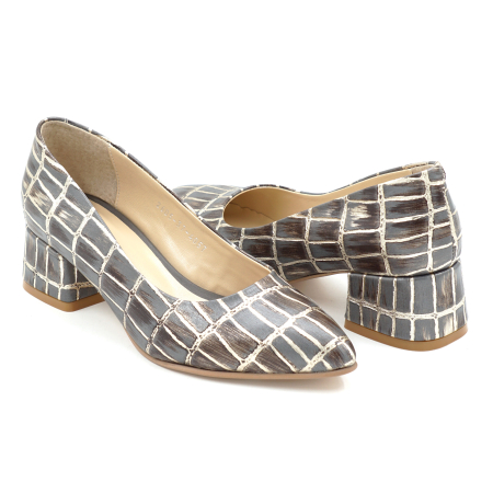 Pantofi dama din piele naturala cu imprimeu, cu varf ascutit stiletto si toc mic gros imbracat de 4 cm 4057-1-26 [3]