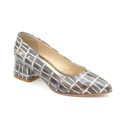 Pantofi dama din piele naturala cu imprimeu, cu varf ascutit stiletto si toc mic gros imbracat de 4 cm 4057-1-26 [1]