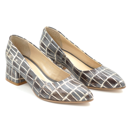 Pantofi dama din piele naturala cu imprimeu, cu varf ascutit stiletto si toc mic gros imbracat de 4 cm 4057-1-26 [2]