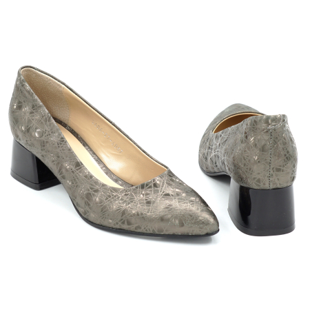 Pantofi dama din piele naturala cu imprimeu olive 3D, cu varf ascutit stiletto si toc mic gros  de 4 cm 4057-26 [4]