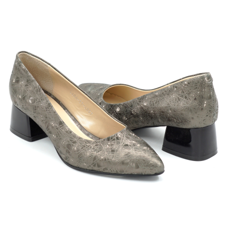 Pantofi dama din piele naturala cu imprimeu olive 3D, cu varf ascutit stiletto si toc mic gros  de 4 cm 4057-26 [3]