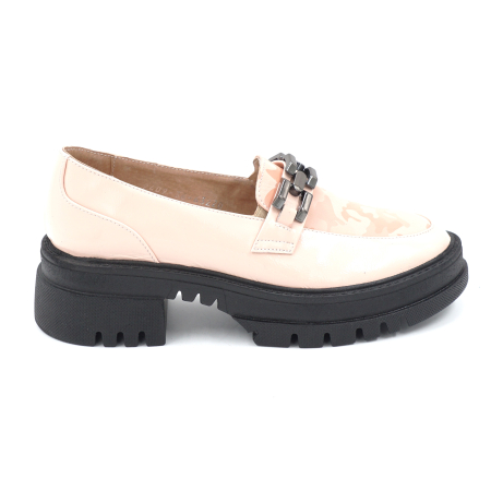 Pantofi casual & sport dama - Pantofi dama tip loafers din piele naturala lacuita nude roze cu varf rotund si talpa de 4 cm 63120-3-24