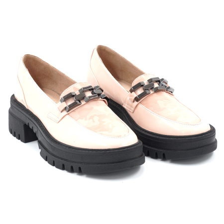 Pantofi dama tip loafers din piele naturala lacuita nude roze cu varf rotund si talpa de 4 cm 63120-3-24 [2]