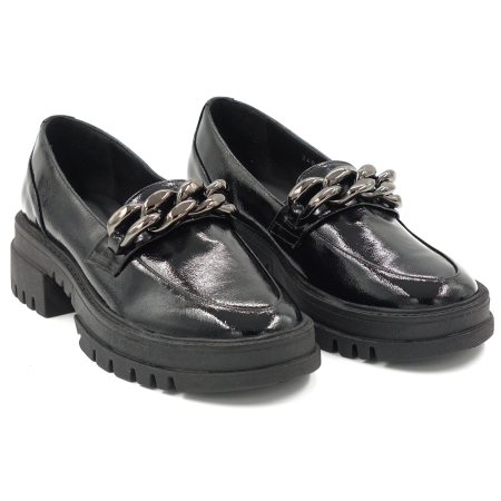 Pantofi dama tip loafers din piele naturala lacuita neagra cu varf rotund si talpa de 4 cm 63220-2-24 [2]